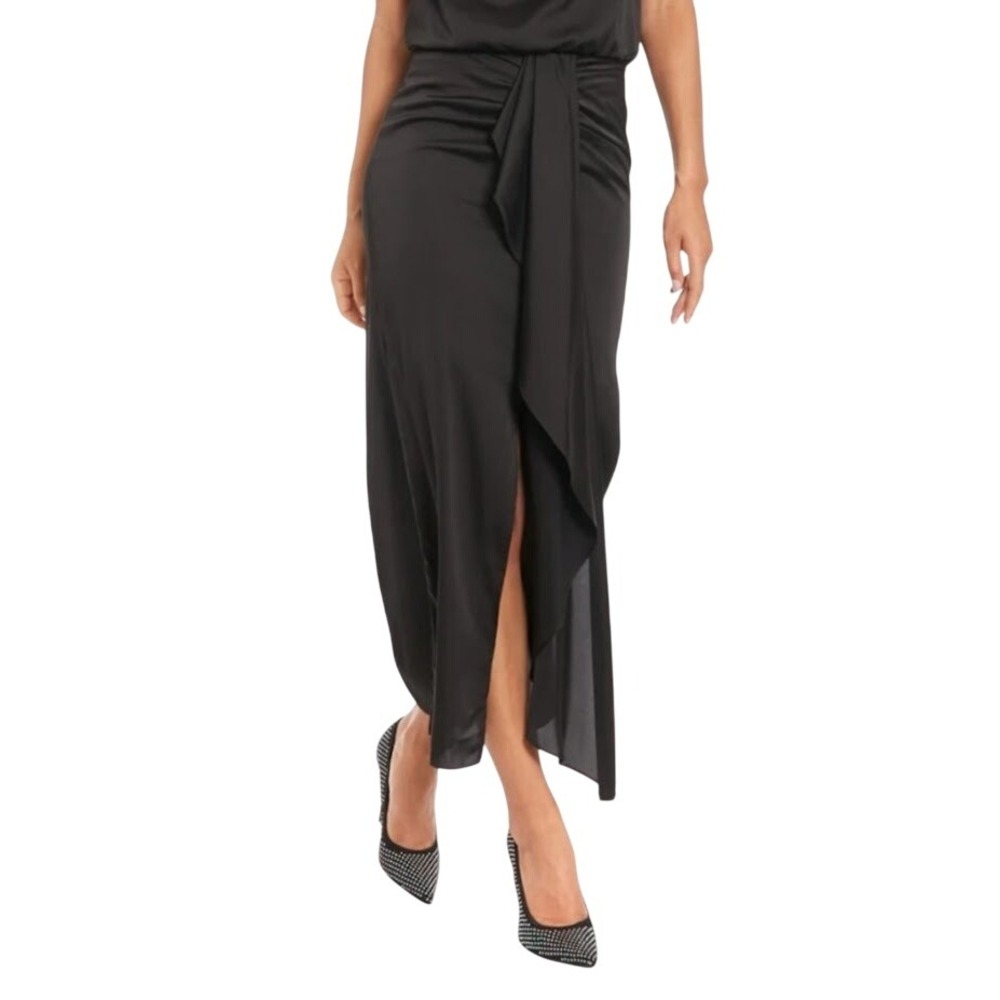 Muse Womens 14 Column Skirt Drape Front Satin Cocktail Elegant Formal Glam